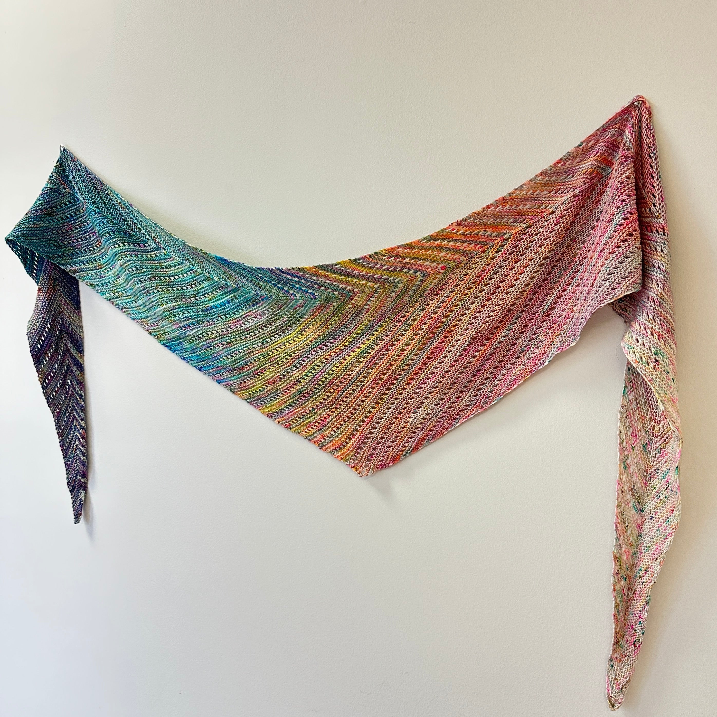 Venation shawl sample knit using the Prism Mini Skein Set