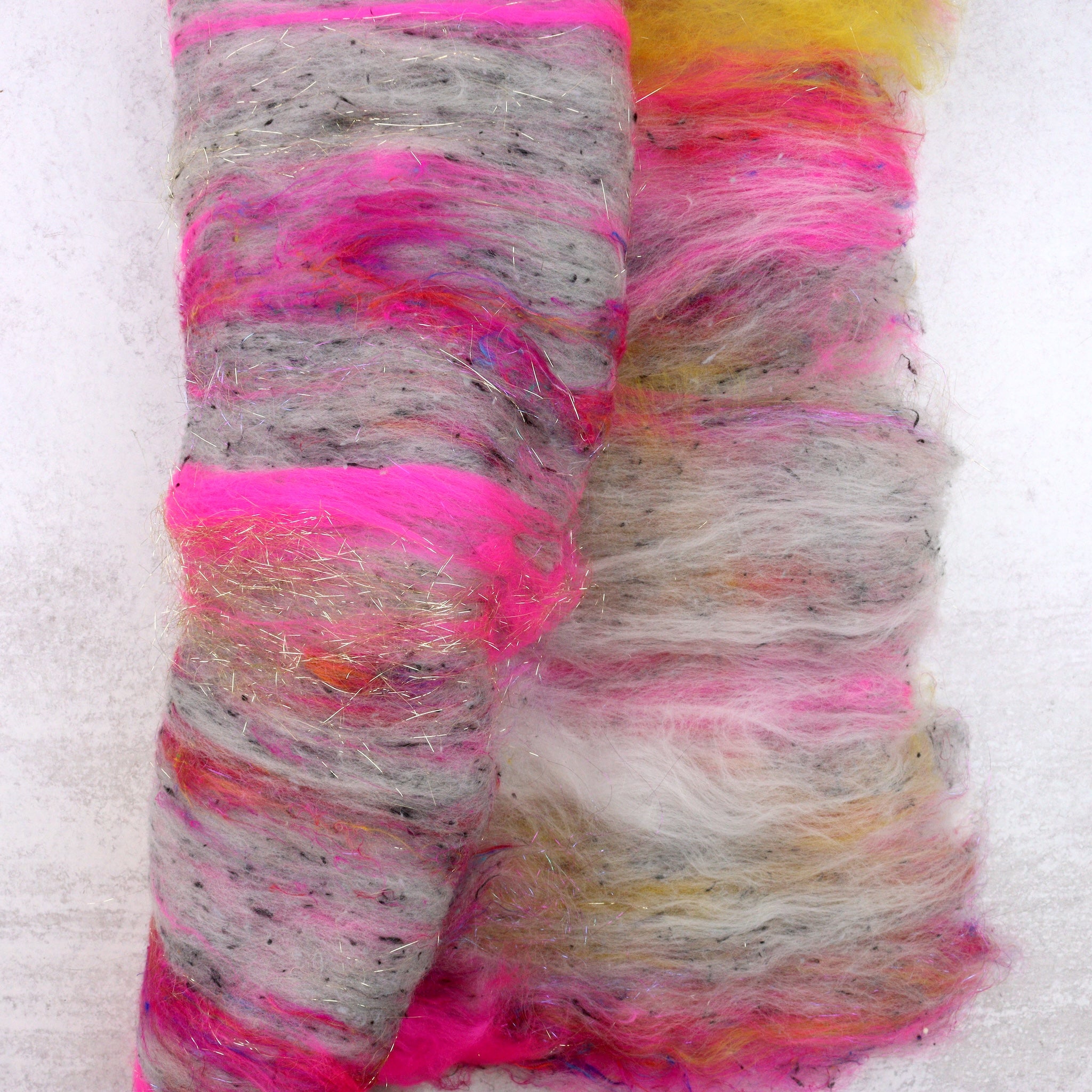 Drum Carded Art Yarn Batt - Pink Tweed