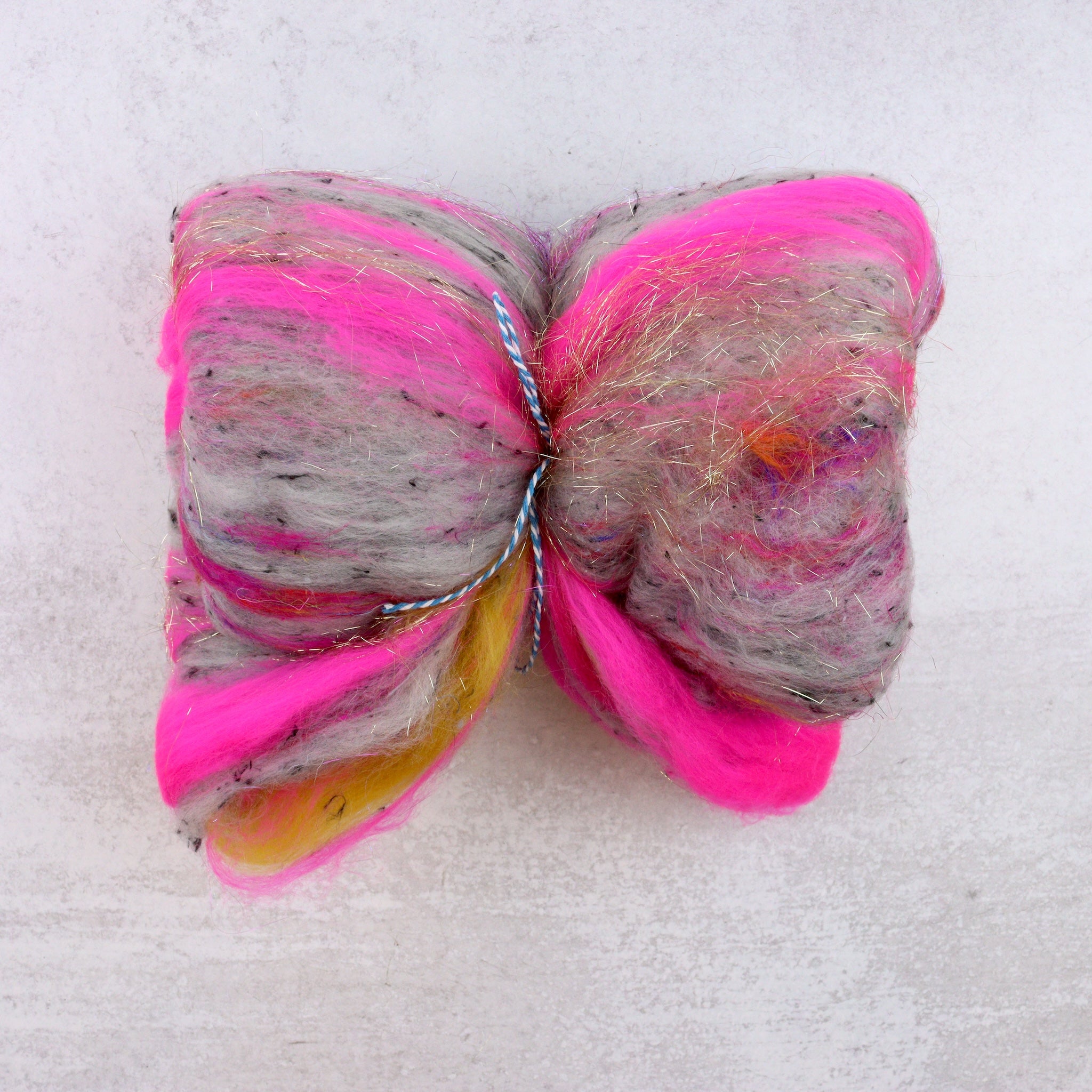 Drum Carded Art Yarn Batt - Pink Tweed