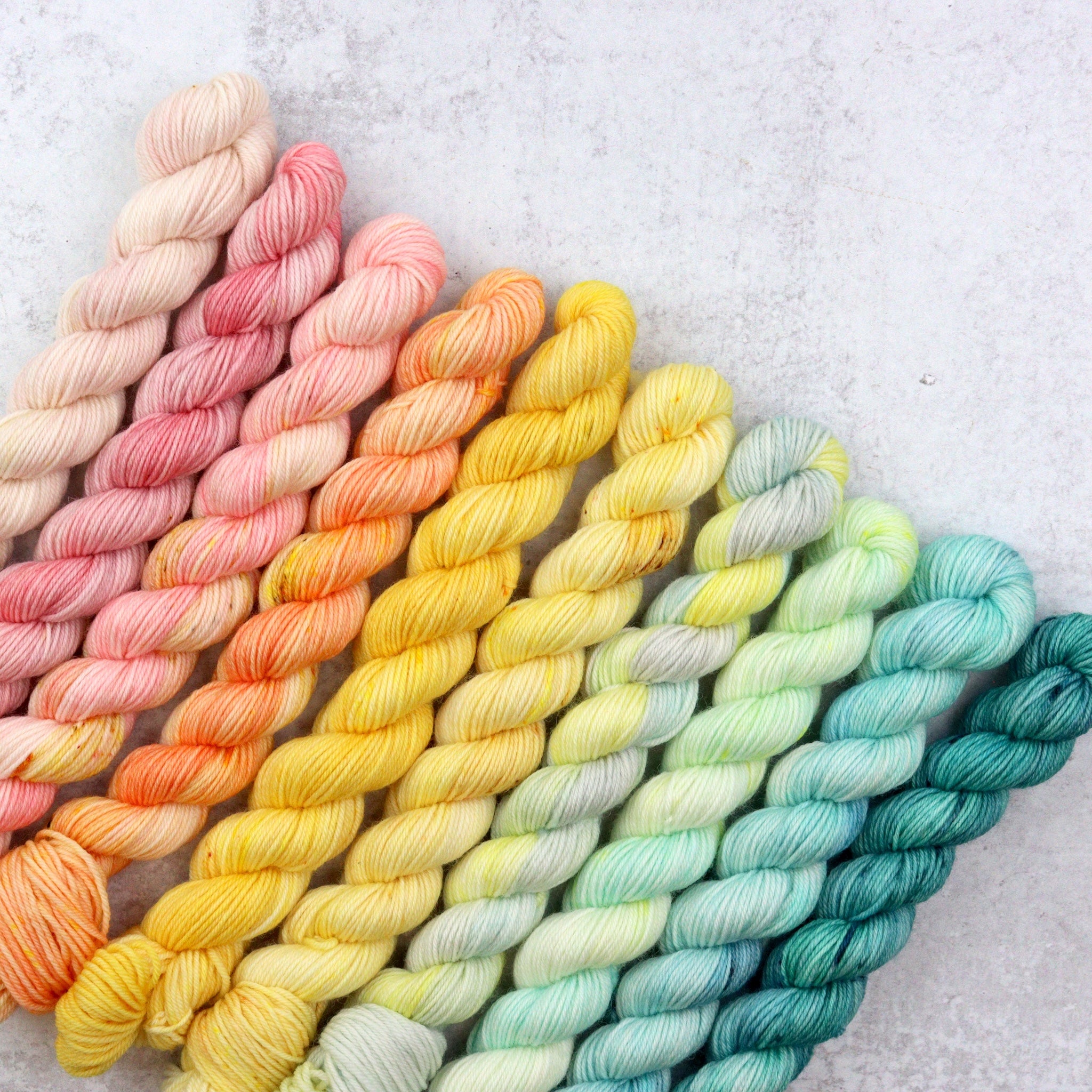 Hand dyed mini skein collection in bright candy like colors