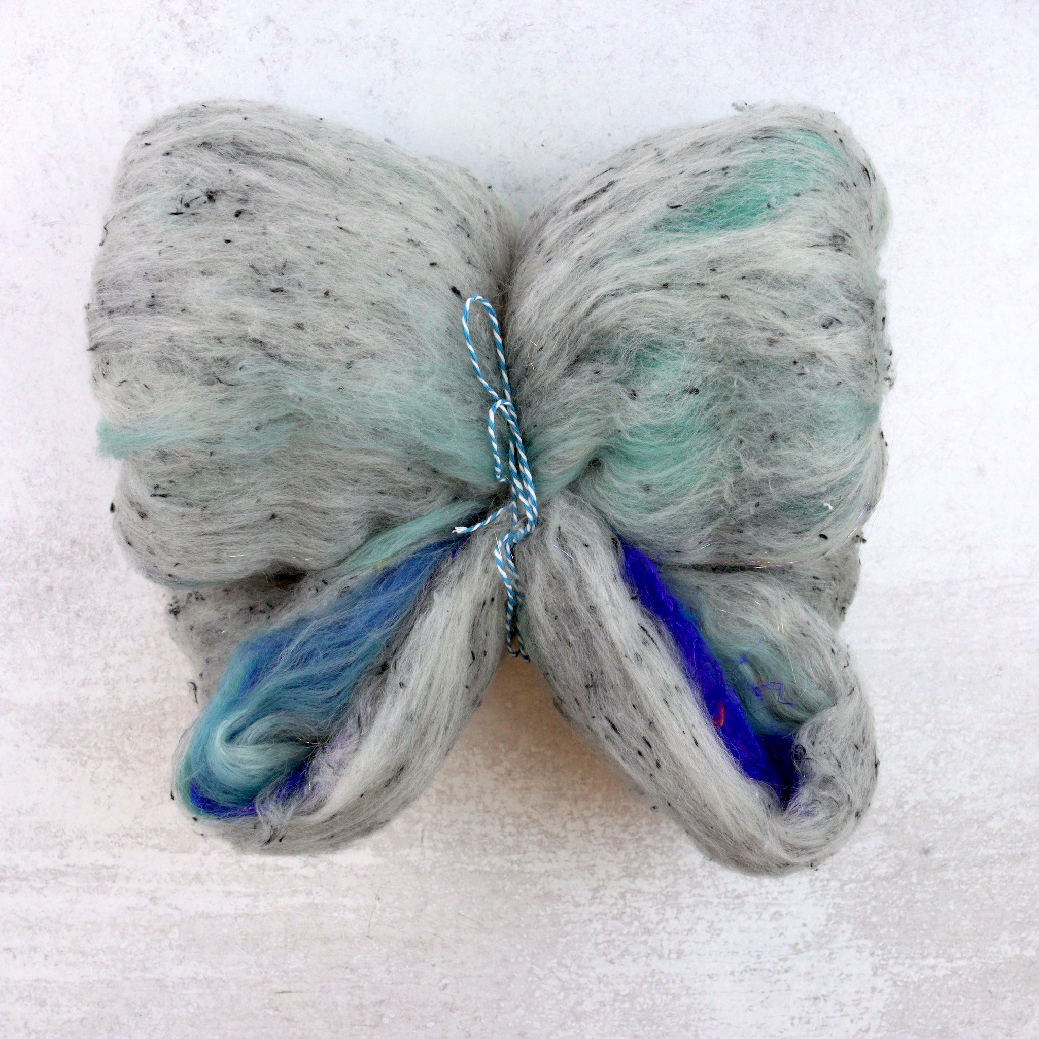 Drum Carded Art Yarn Batt - Blue Tweed